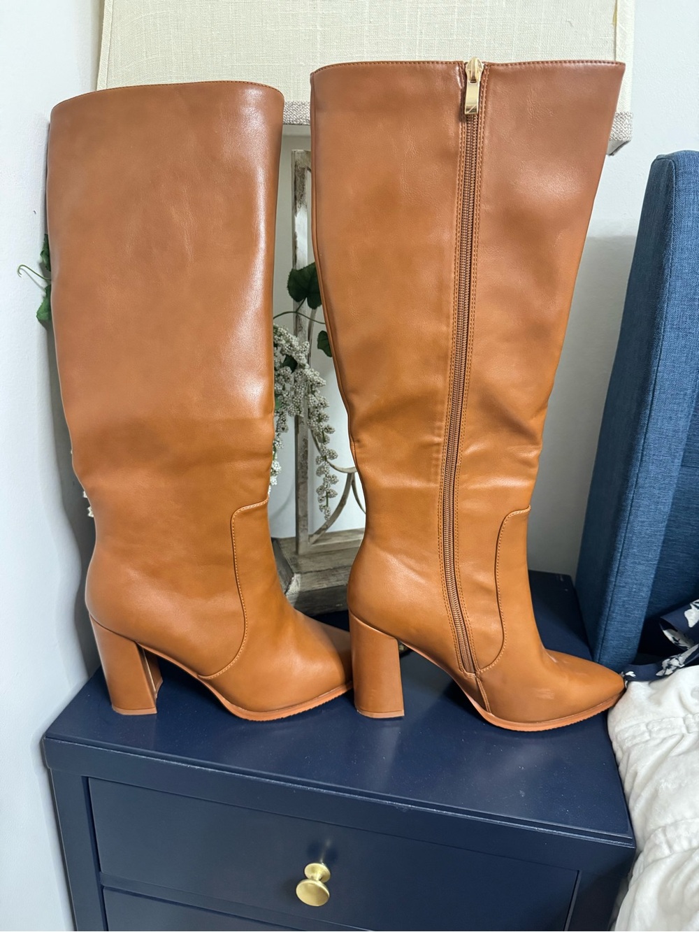 Amazon Tall Block Heel Knee Boots in Cognac Brown